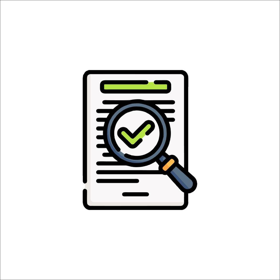 A magnifying glass icon with a check mark vector