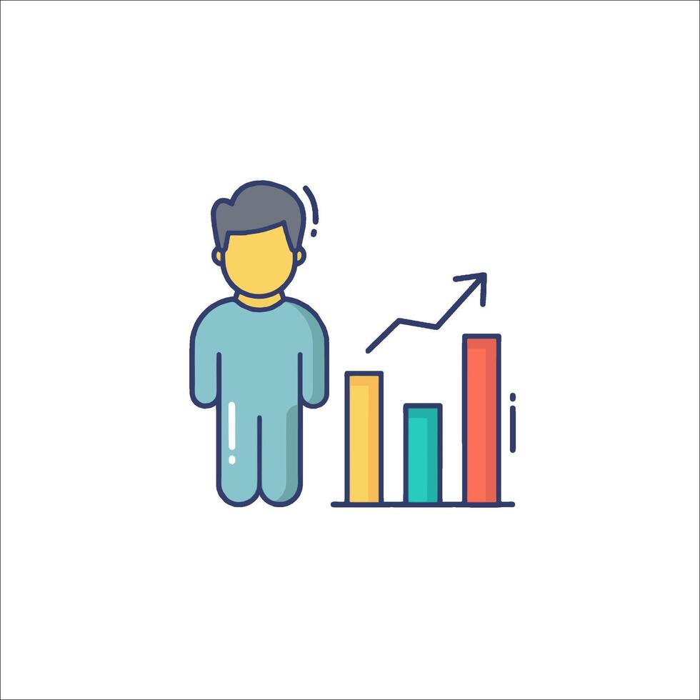 A man is standing next to a graph chart vector