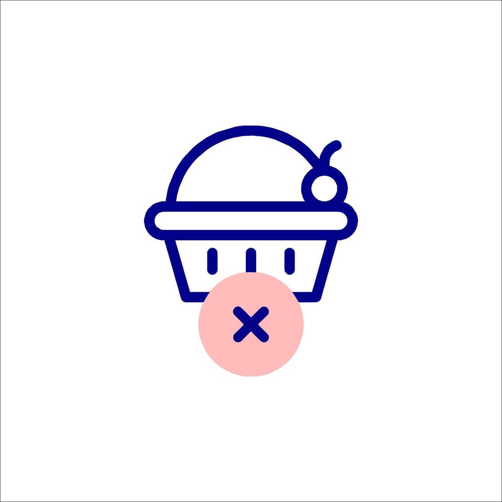 A basket with a cherry in it is shown in a line icon vector