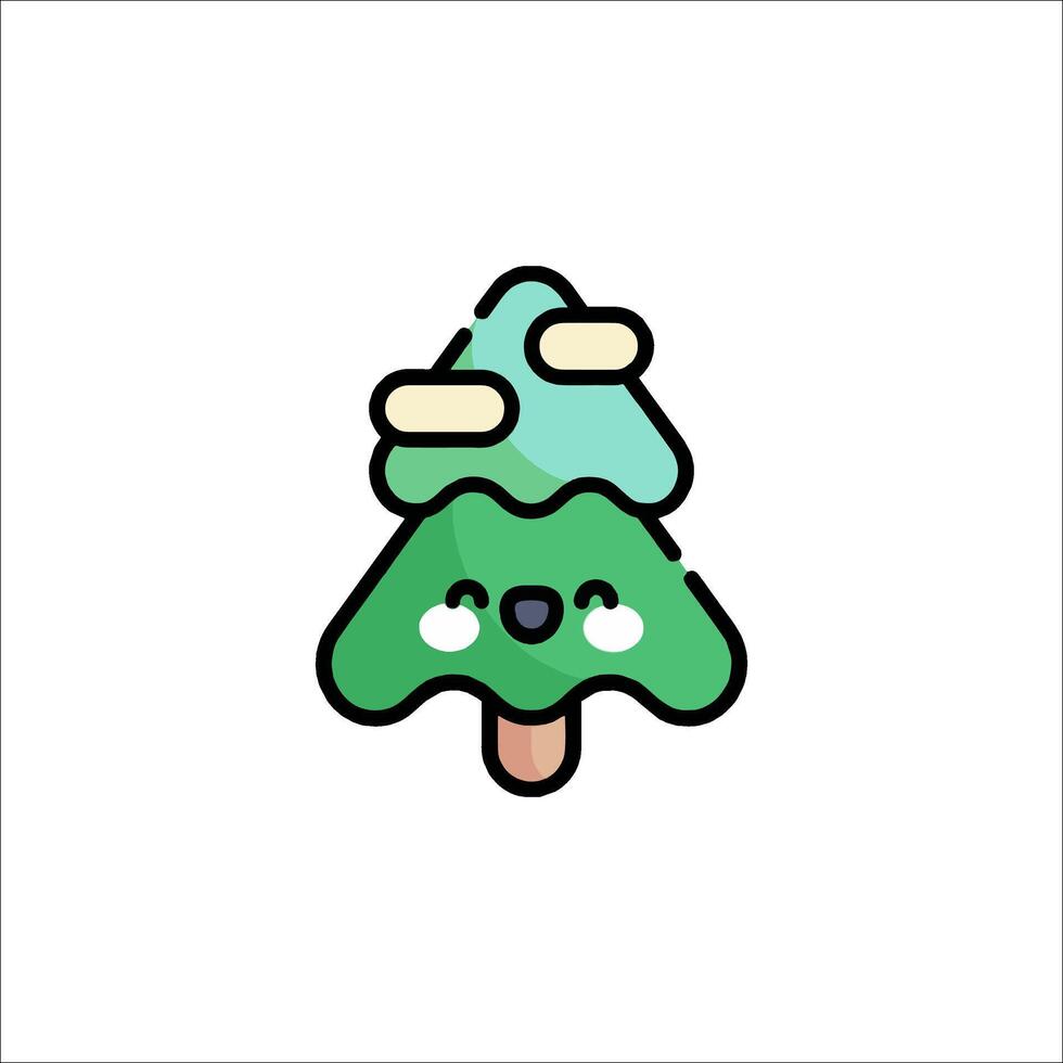 A cute christmas tree icon with a face vector