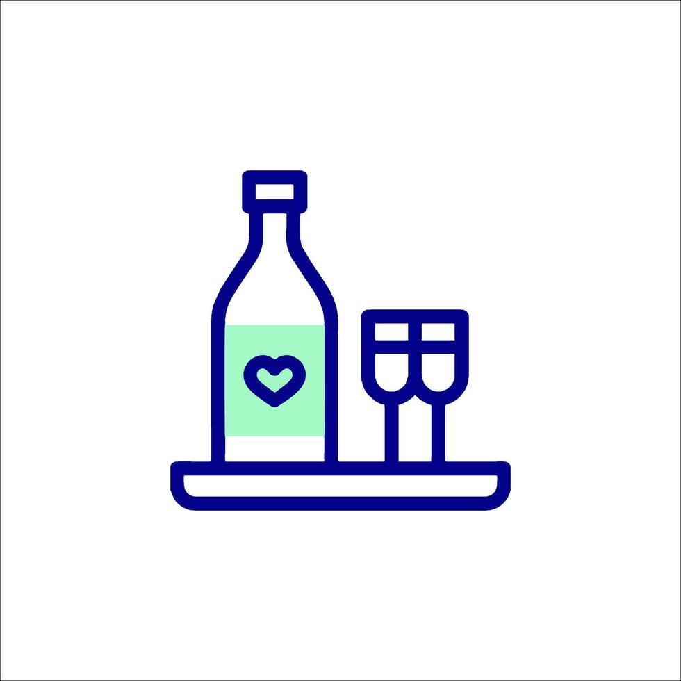 A bottle of wine and a glass on a tray vector