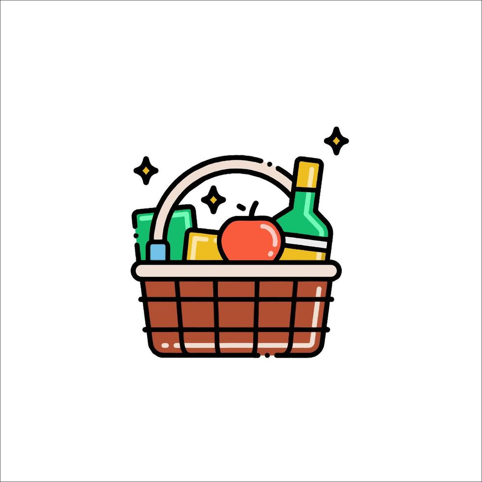 A basket with food and wine in it vector