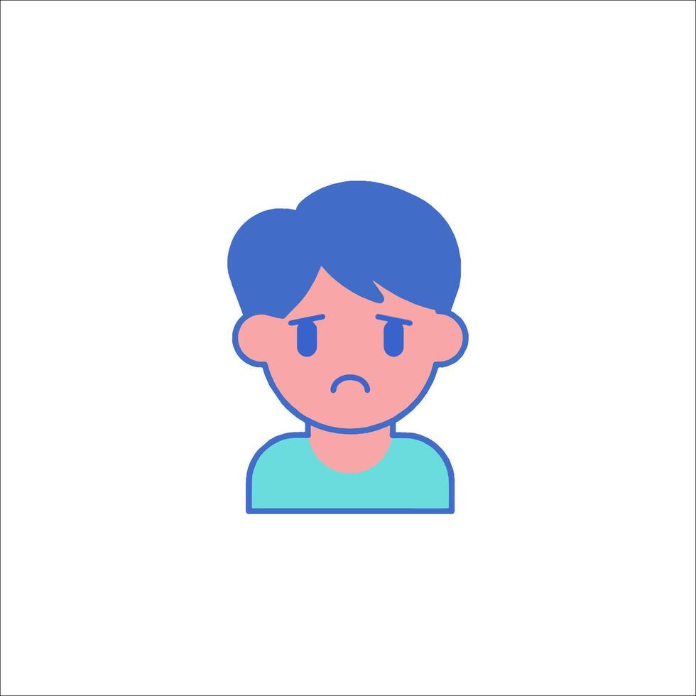 A boy with a sad face icon vector