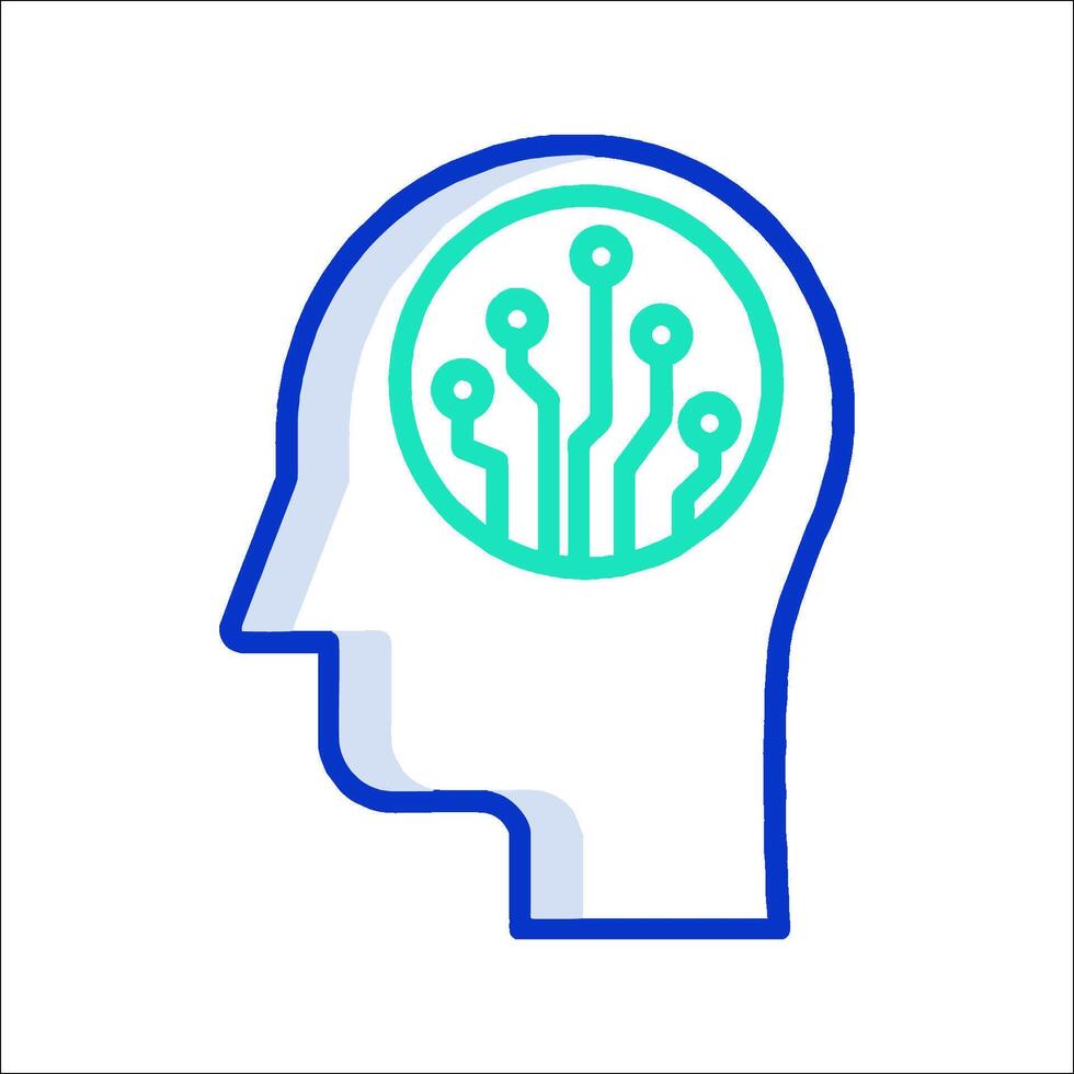 A blue and green icon of a head with a circuit board inside vector