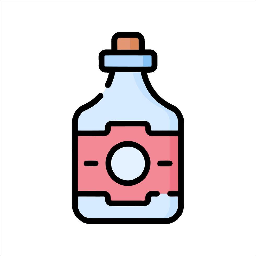 A bottle of liquid with a red cap on it vector