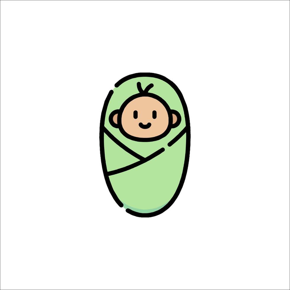 A baby wrapped in a green blanket vector