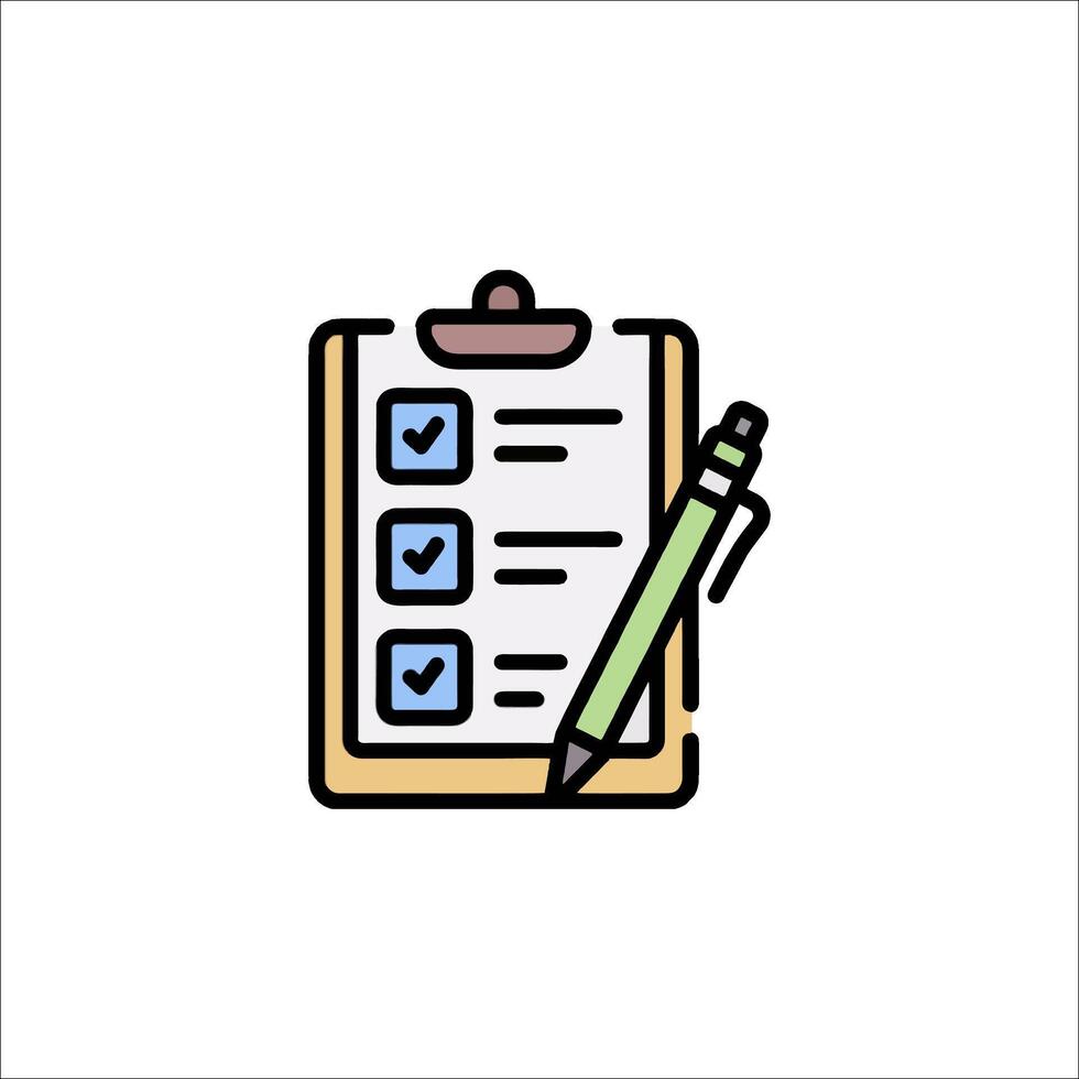 Checklist icon with pen and clipboard on white background vector