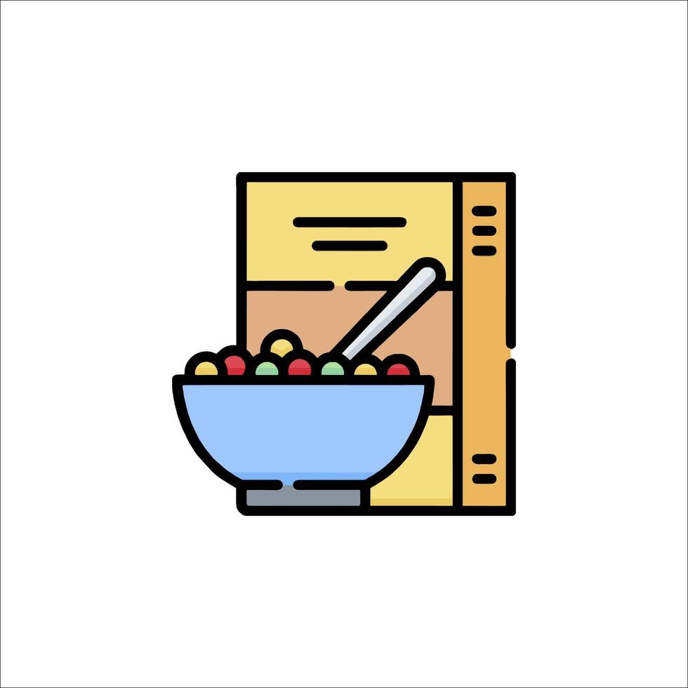 Cereal box with cereal and spoon icon illustration vector