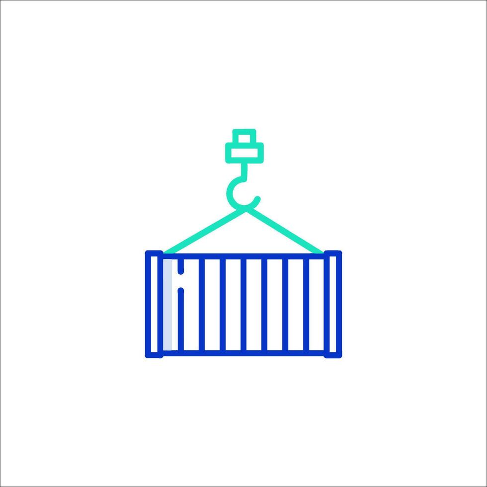 A blue line icon of a crane with a hook vector