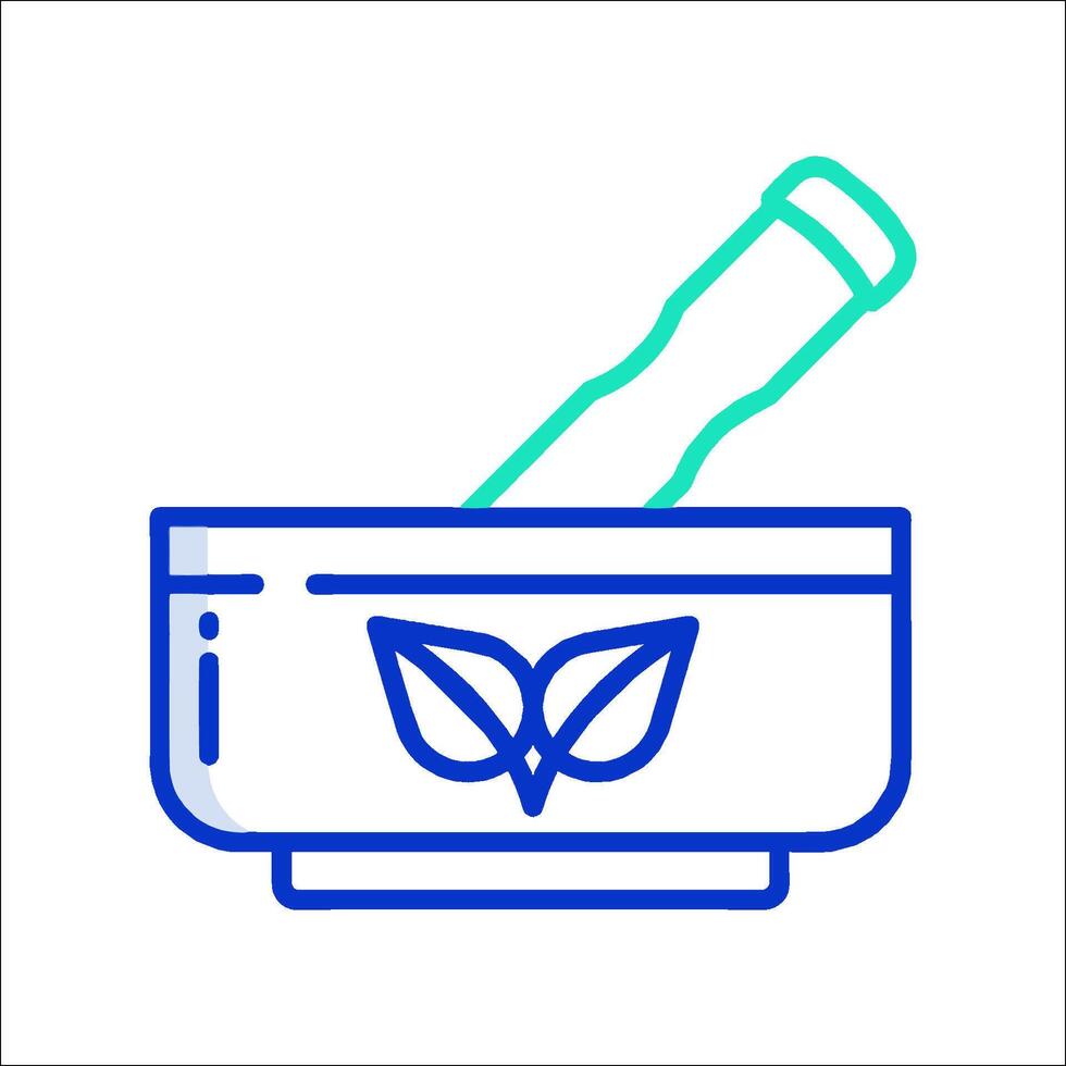 A blue line icon of a mortar and pestle vector