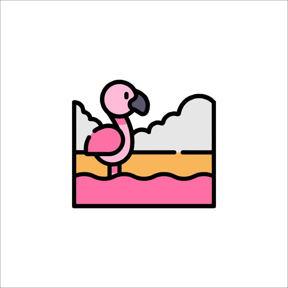 A pink flamingo in the water with clouds in the background vector