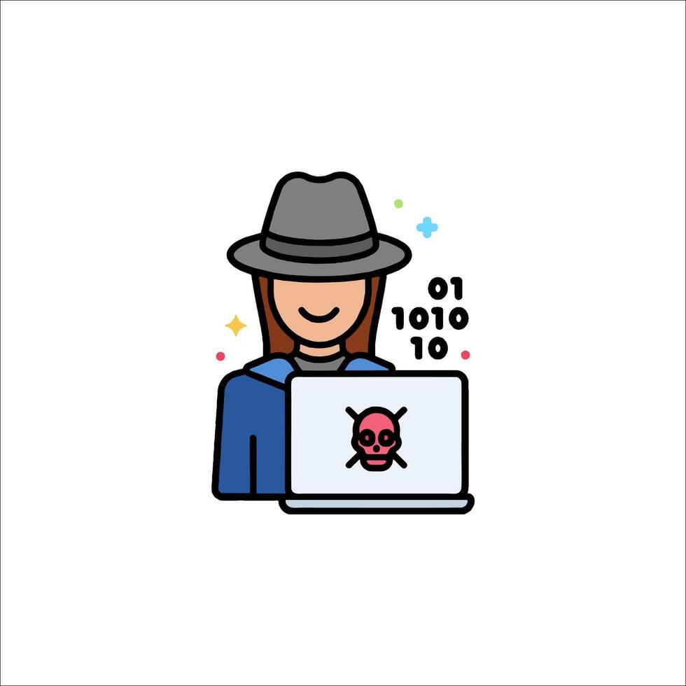 A person with a hat and a skull on their laptop vector