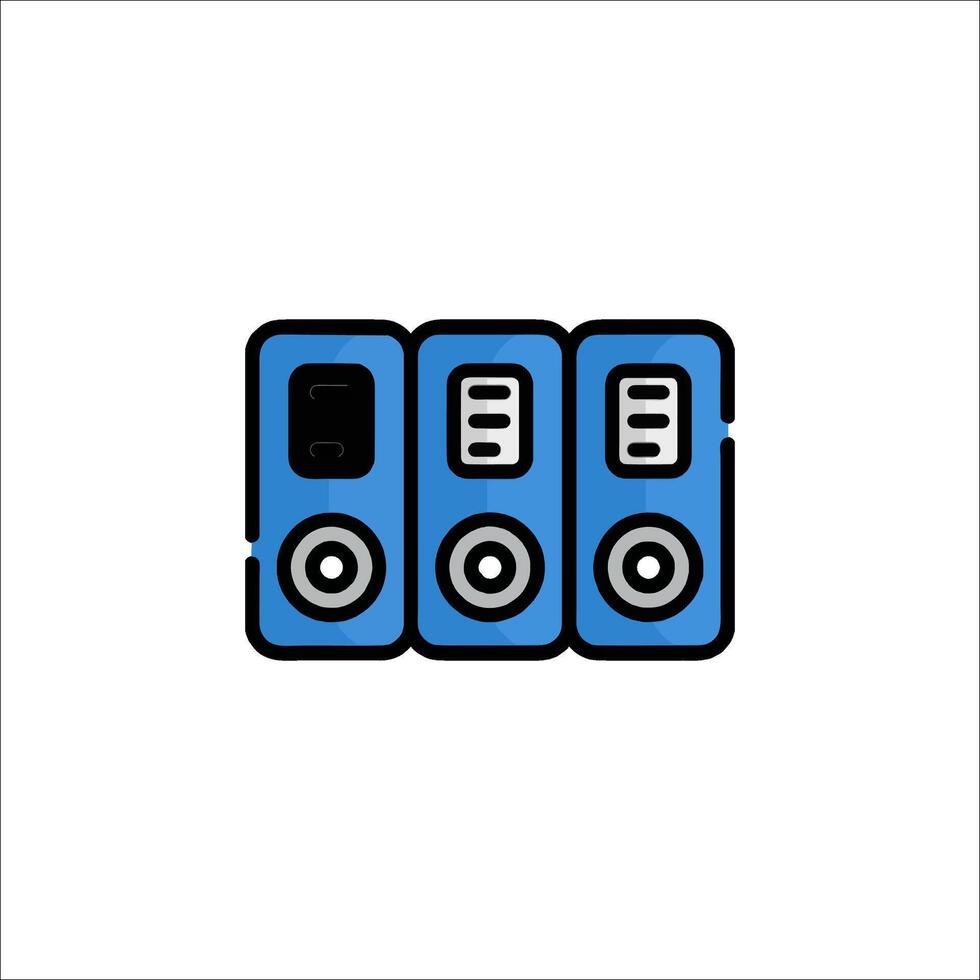 A blue and black computer with two speakers vector