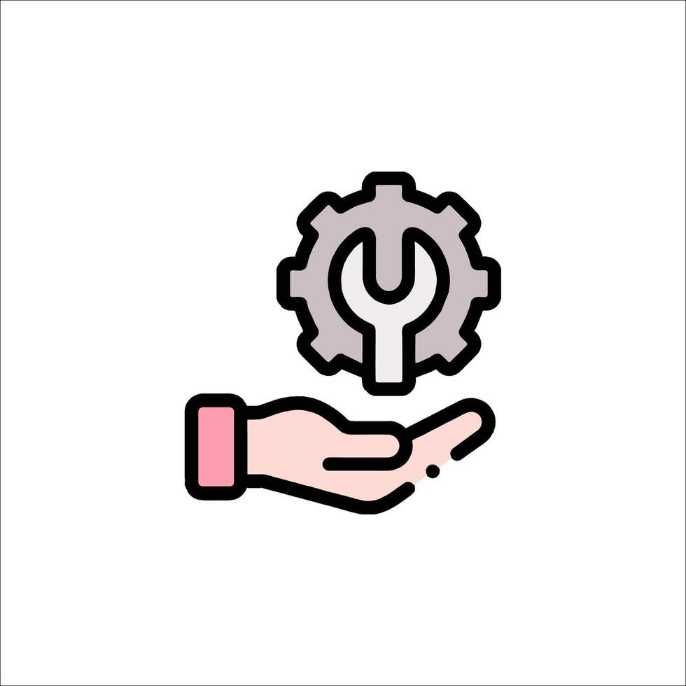 A hand holding a wrench and a gear icon vector