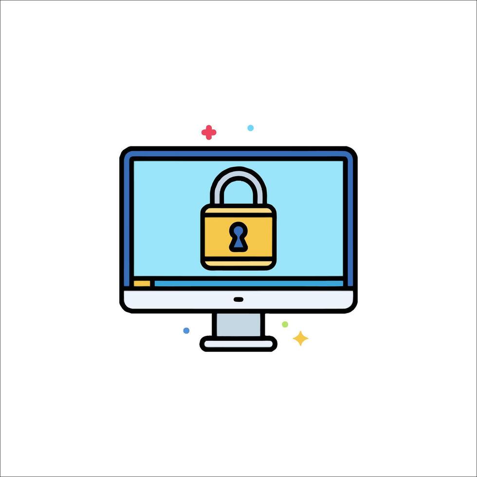 A computer screen with a padlock on it vector