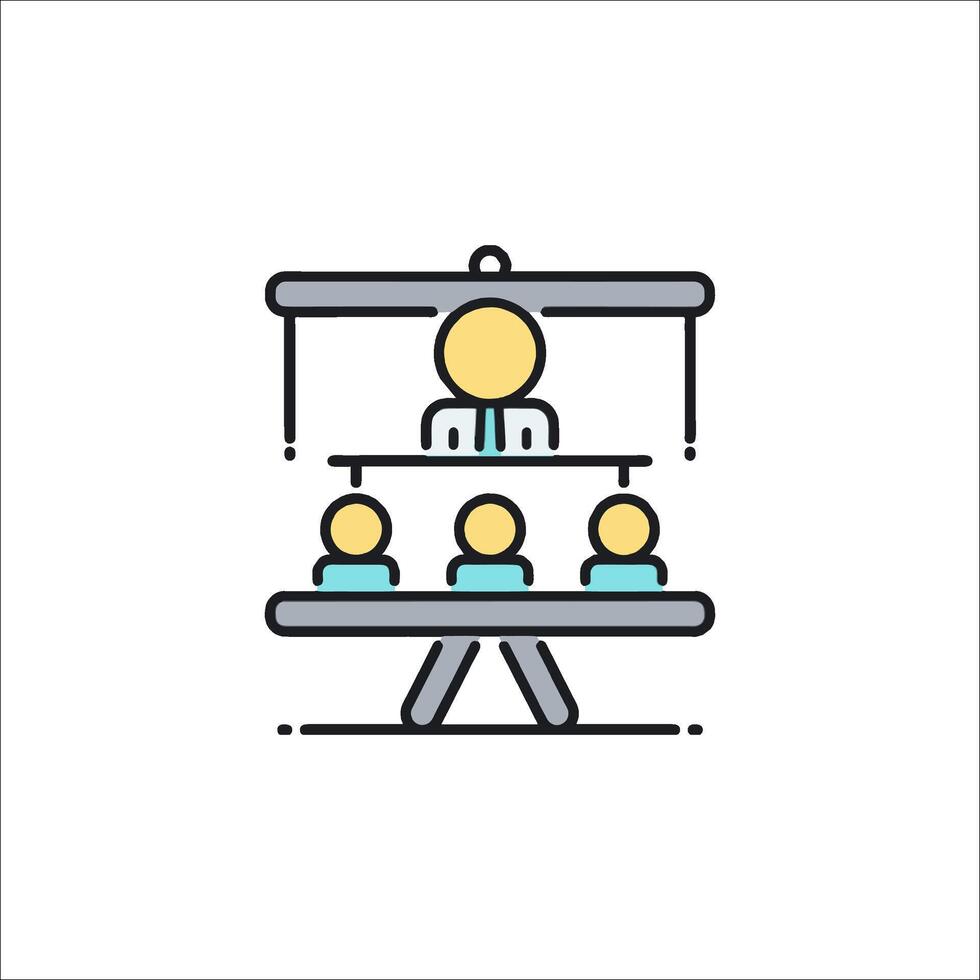 A line icon of a man on a table with a man on the top vector