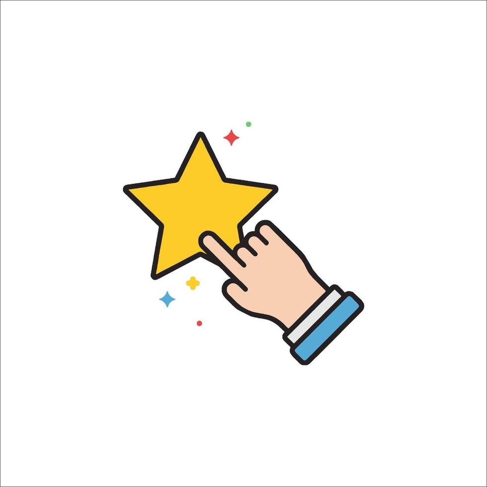 A hand pointing to a star icon vector