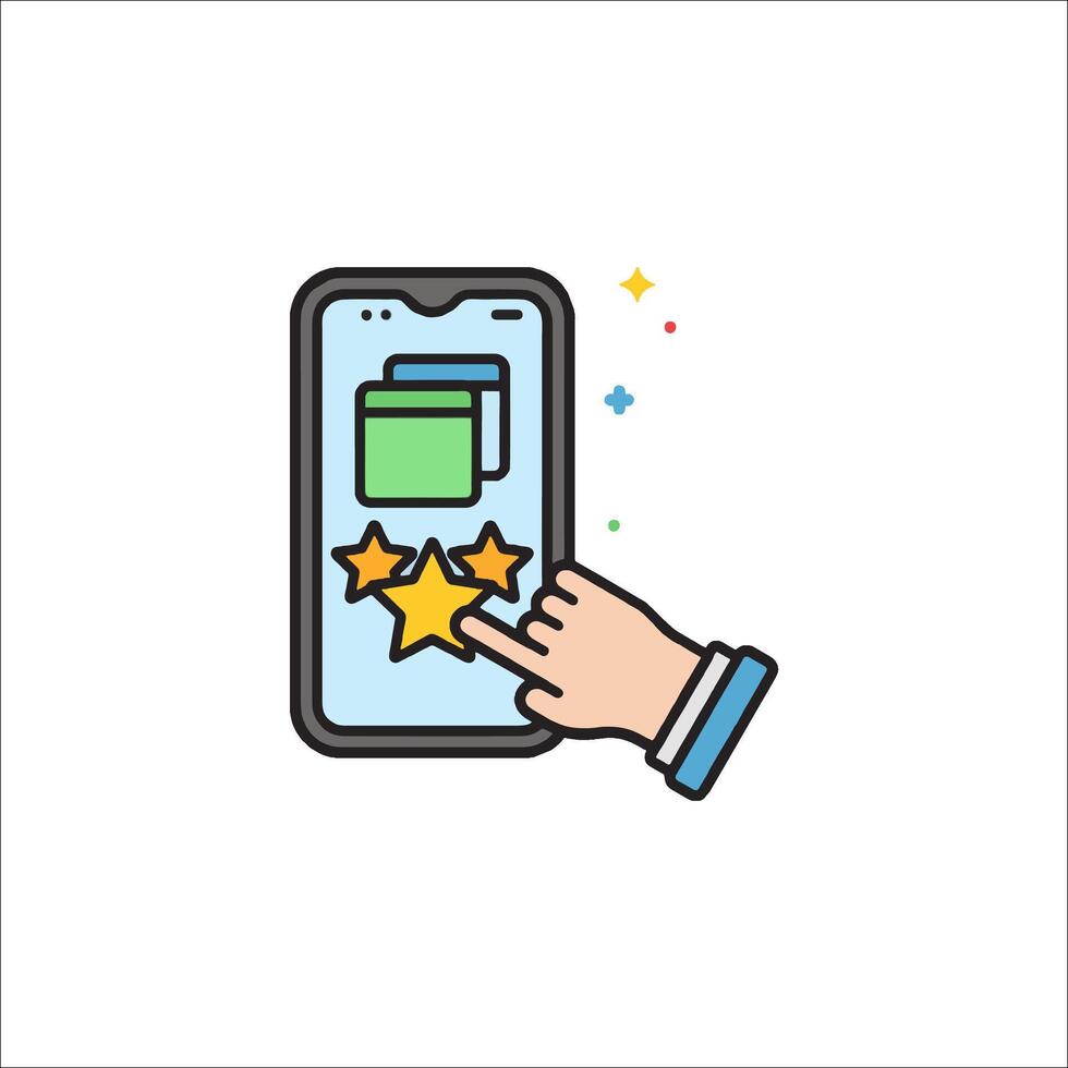 A hand holding a phone with a star on it vector
