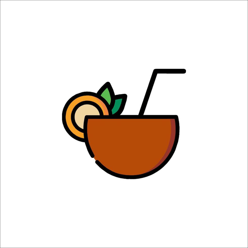 A coconut drink with a straw and an orange slice vector