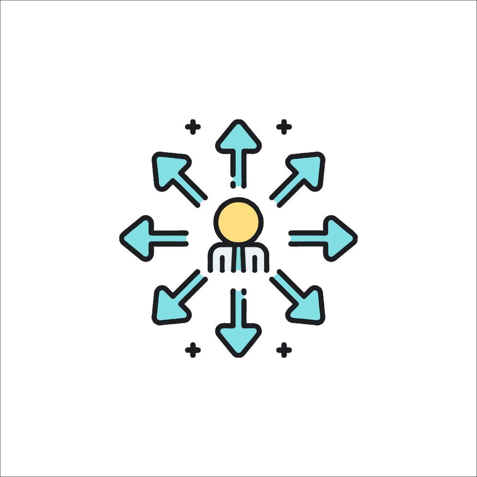 A person surrounded by arrows and arrows vector
