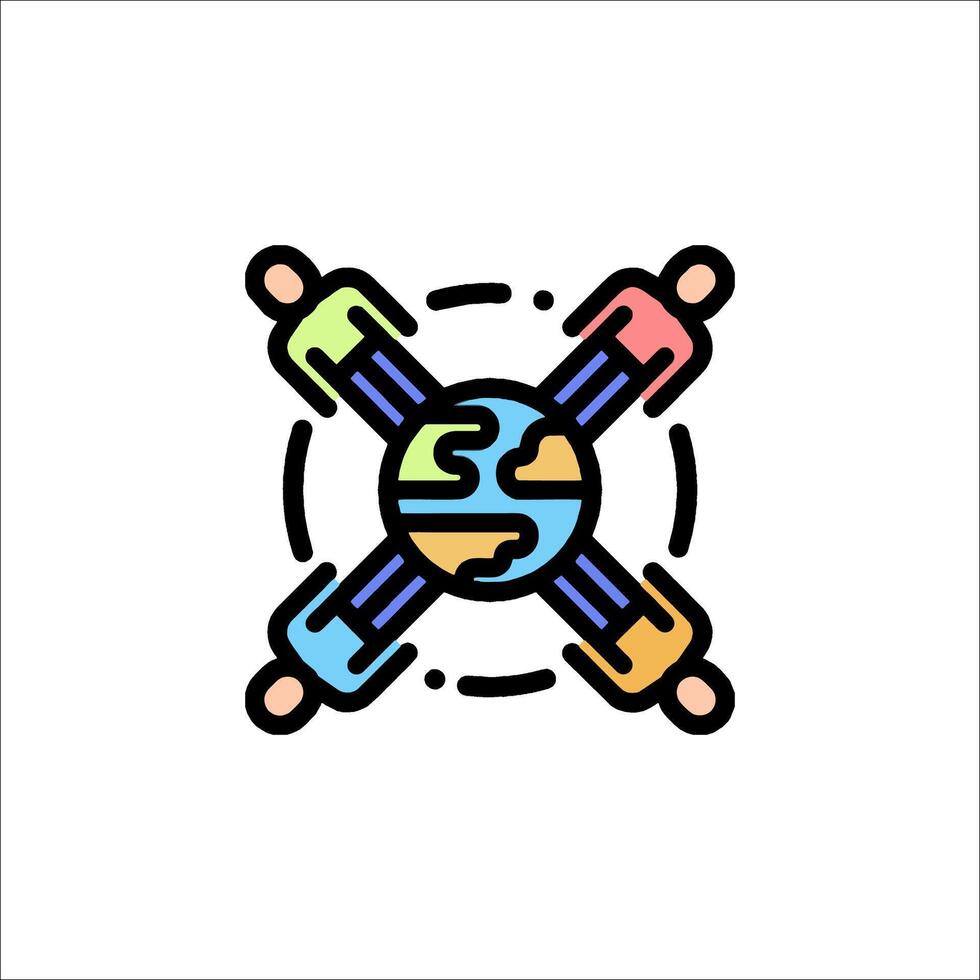 People holding hands around the world icon vector