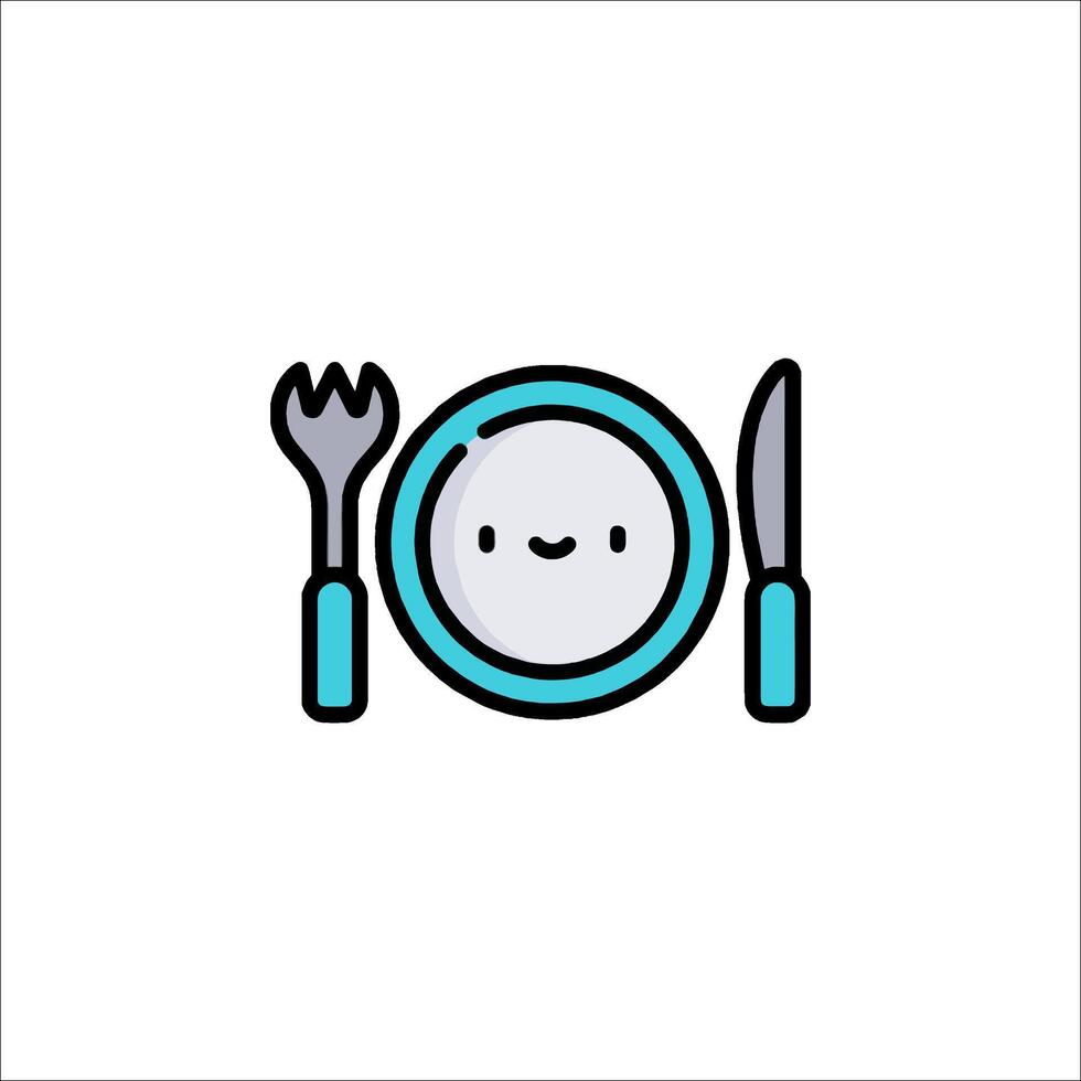 A cute plate with a fork and knife on it vector