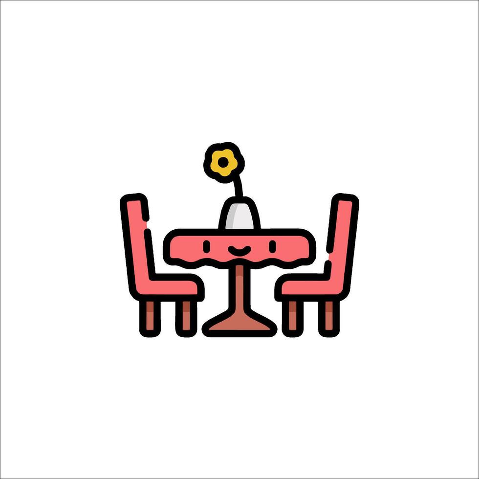 A cartoon table and chairs with a flower in the middle vector