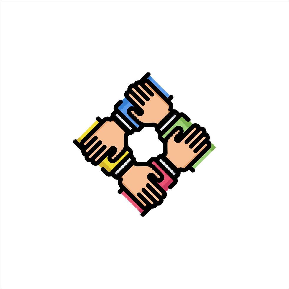 A group of hands holding each other in a circle vector