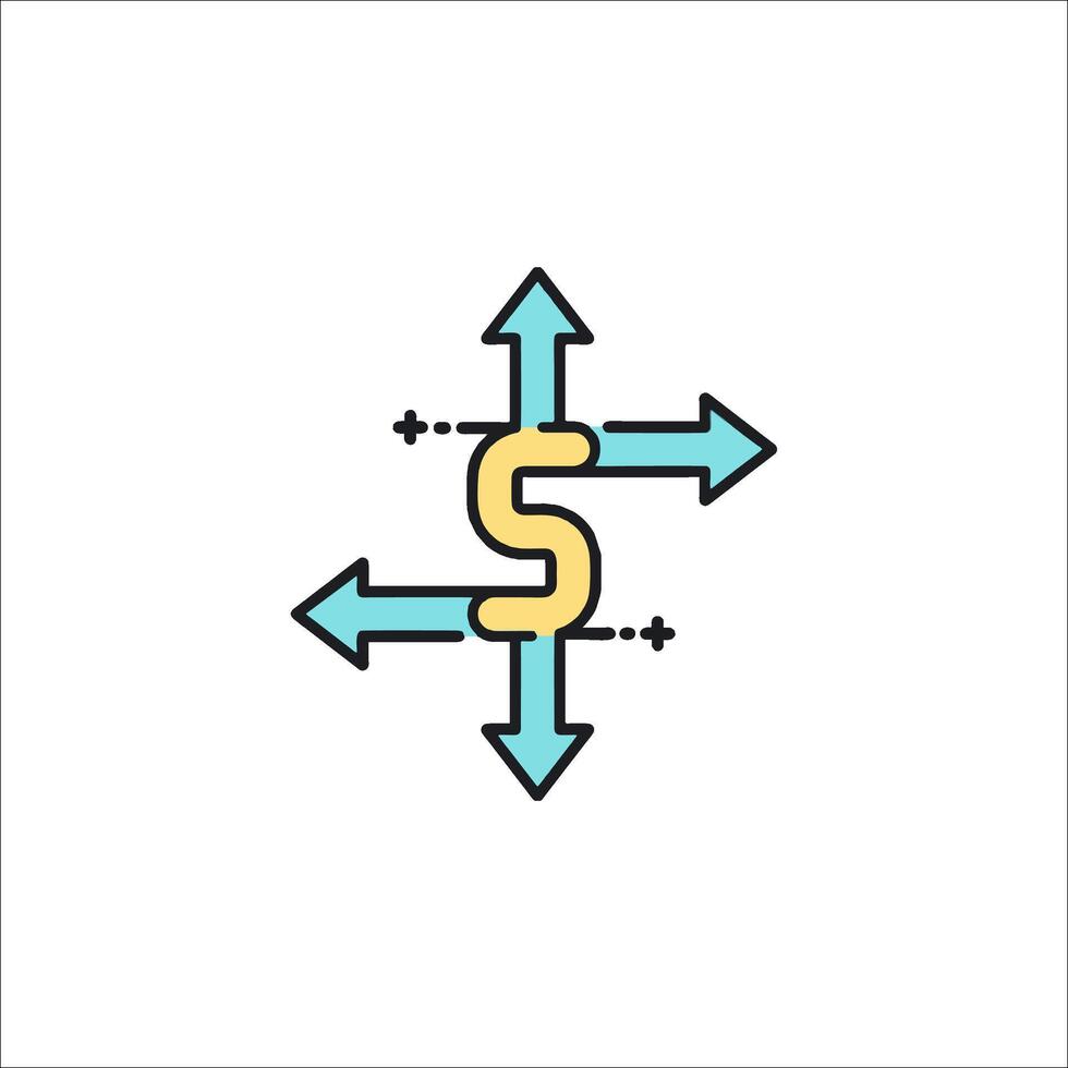 A line icon of an arrow pointing to a dollar sign vector