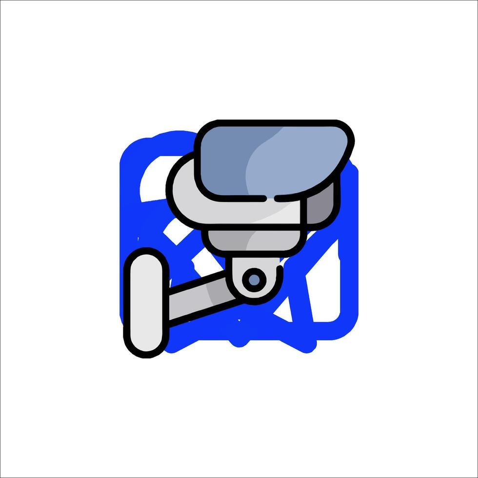 A blue and white icon of a security camera vector
