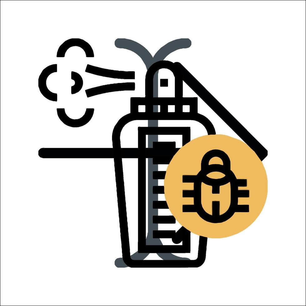 A black and yellow icon of a bottle with a bug on it vector