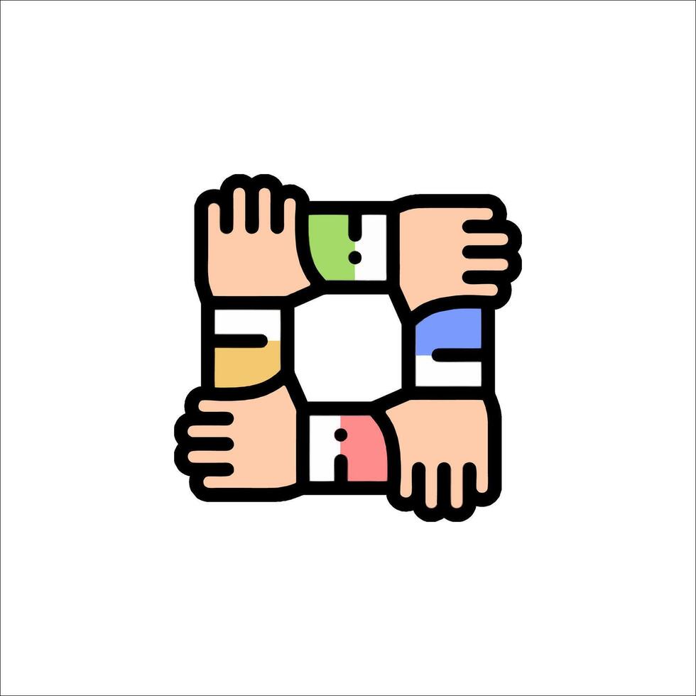 A group of hands holding a square with a circle in the middle vector