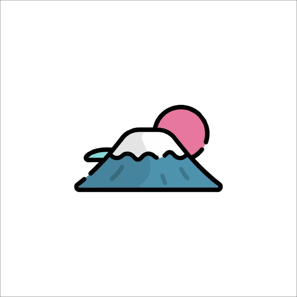 A mountain with a pink sun and a pink cloud vector