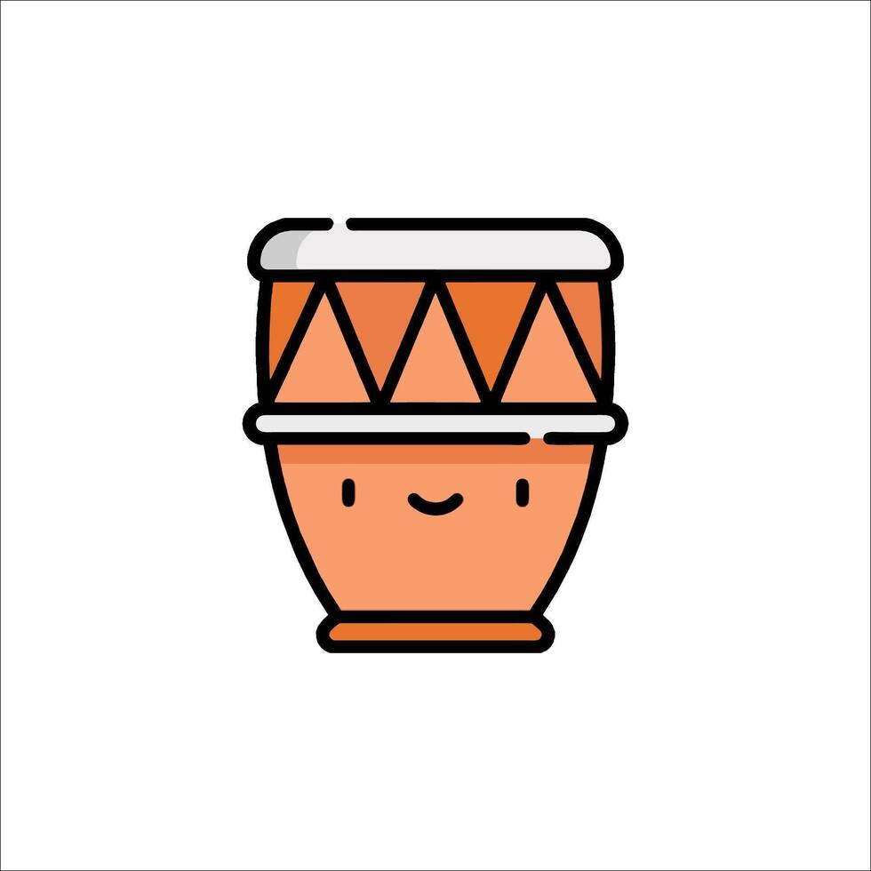 A cartoon drum icon with a smiley face vector