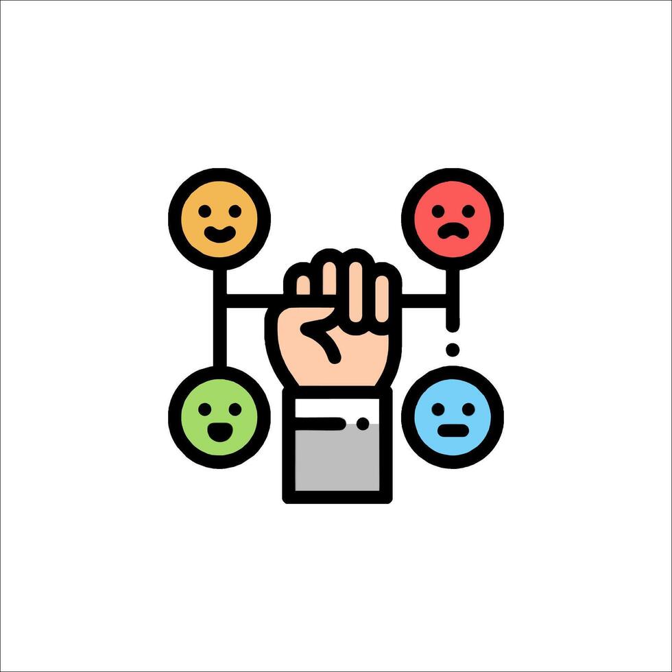 A hand holding up a bunch of different emoticons vector