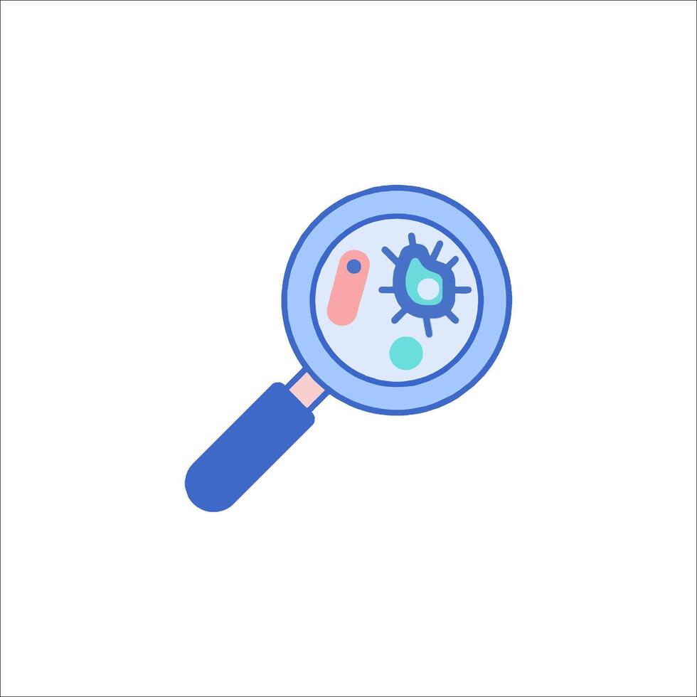 Magnifying glass icon with a microscope and a bacteria vector