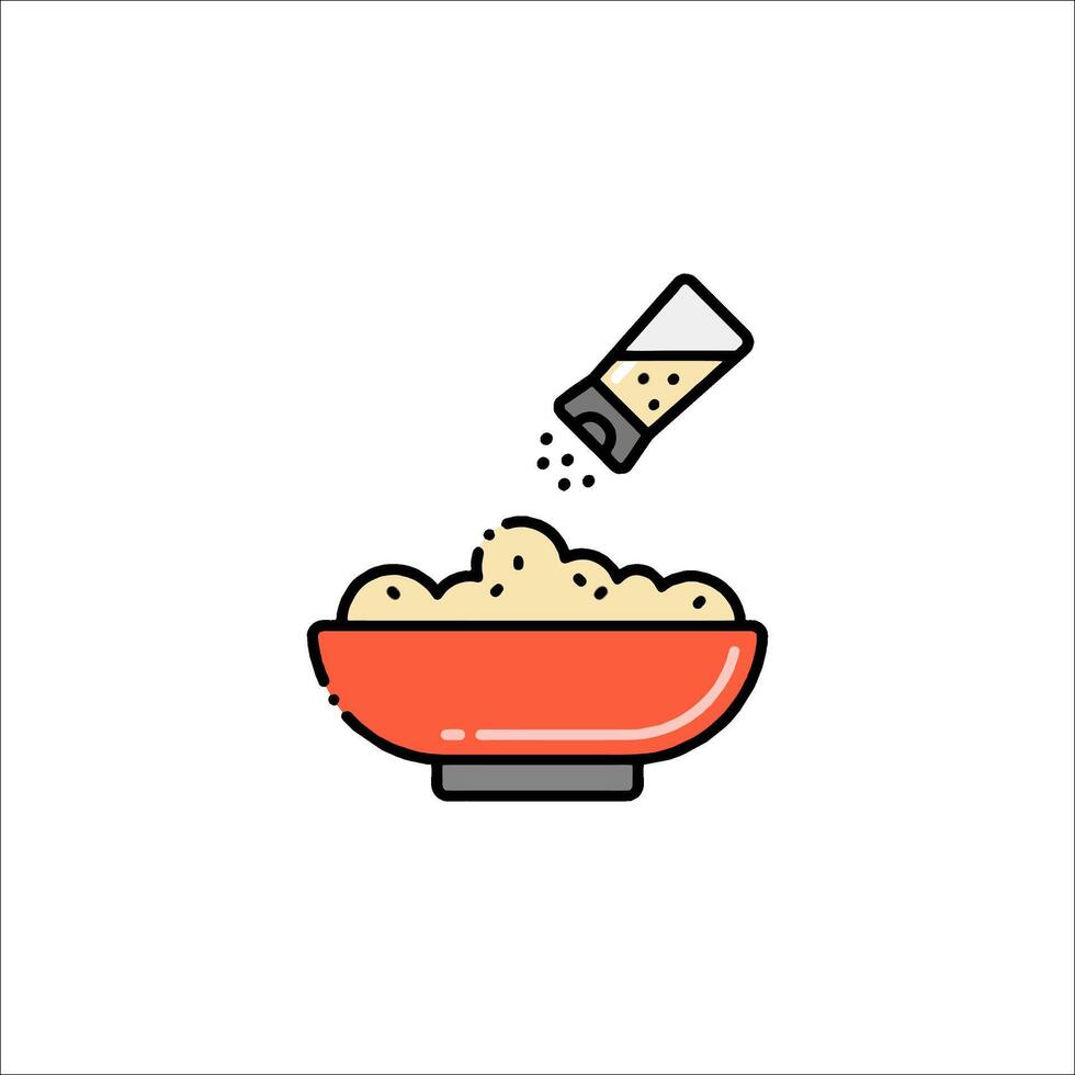 A bowl of cereal with a spoon and salt vector