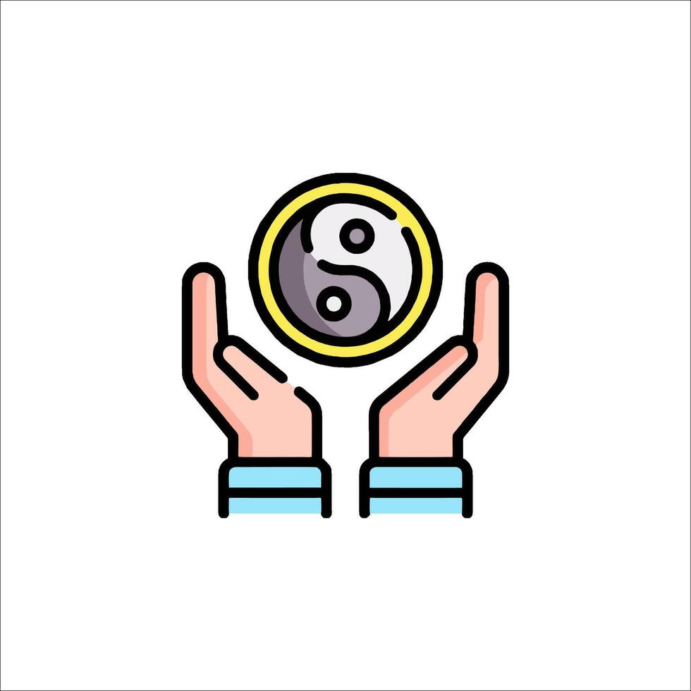 Two hands holding a coin with a yin symbol vector