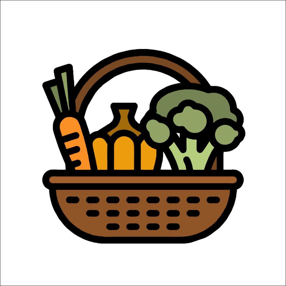 Basket with vegetables and fruit icon illustration vector