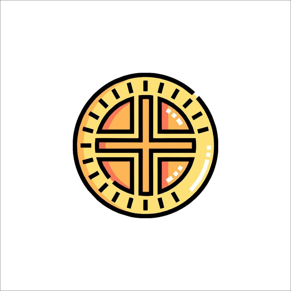A golden coin with a cross on it vector