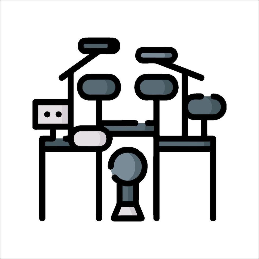 A black and white illustration of a drum set vector