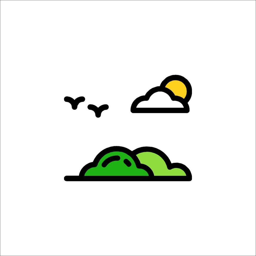 A green and yellow icon of a bird and a sun vector