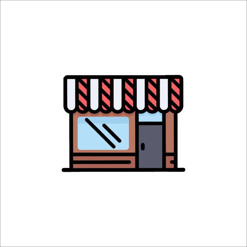 A small store front with a red and white striped awning vector