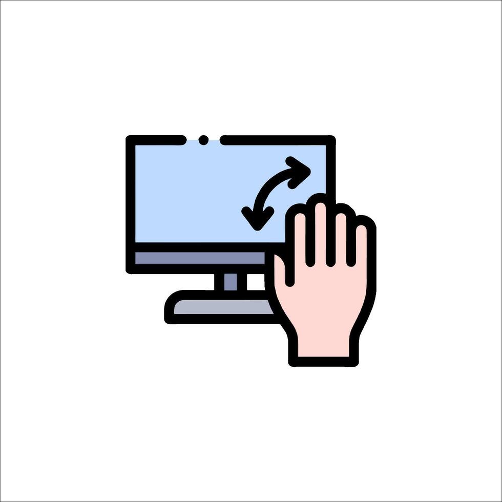 Hand touching a computer monitor icon vector