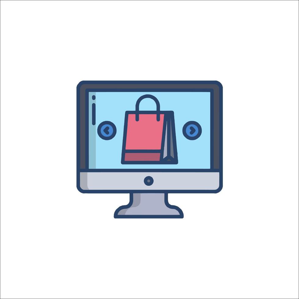 Shopping cart icon on computer monitor vector