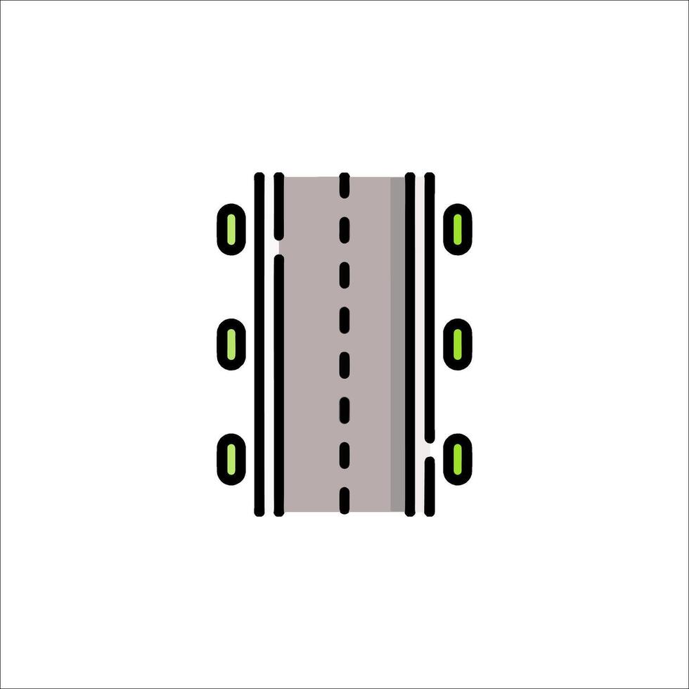 A flat icon of a road with a green line vector