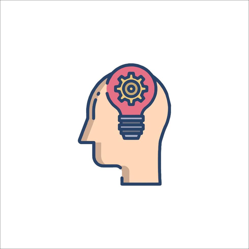 A person's head with a light bulb and gears inside vector