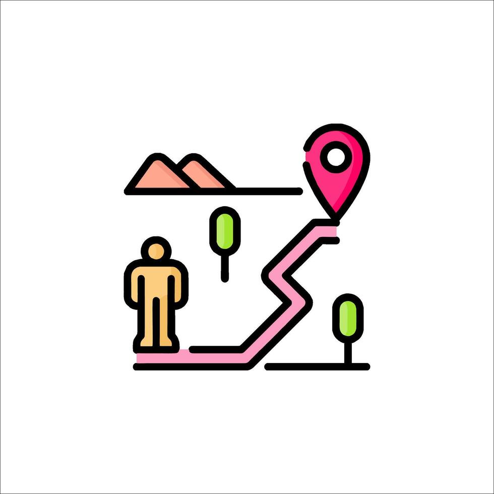 A man is standing on a map with a pin pointing to a location vector