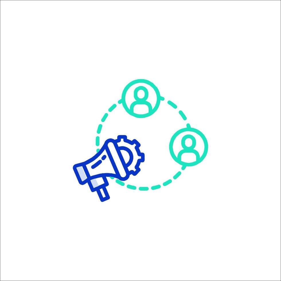 A blue icon with a megaphone and people in a circle vector