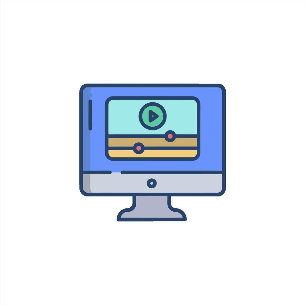 A computer monitor with a playing on it vector